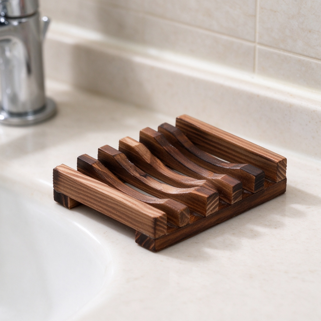 2-Piece Wooden Shower Soap Dish with Self-Draining Design