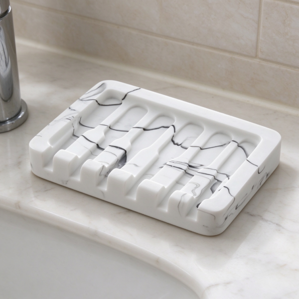 Marble-Look Self-Draining Soap Dish White