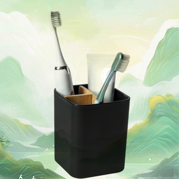 Black Triple-Slot Bamboo Bathroom Stand