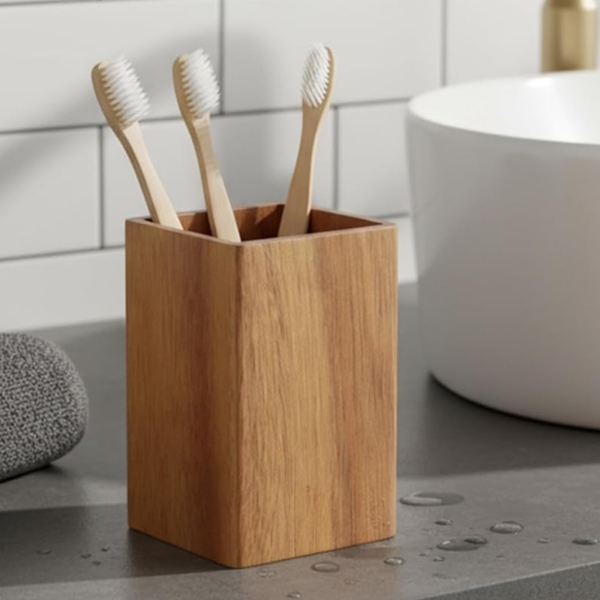 Acacia Wood Toothbrush Cup and Holder