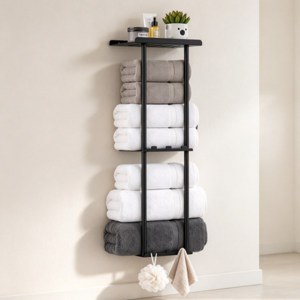 Black 3-Tier Wall-Mounted Towel Rack