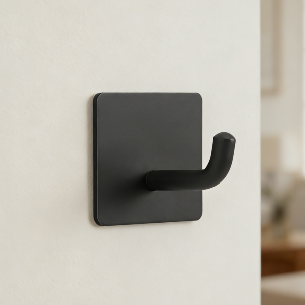 8-Piece Matte Black Square Adhesive Towel Hook Set