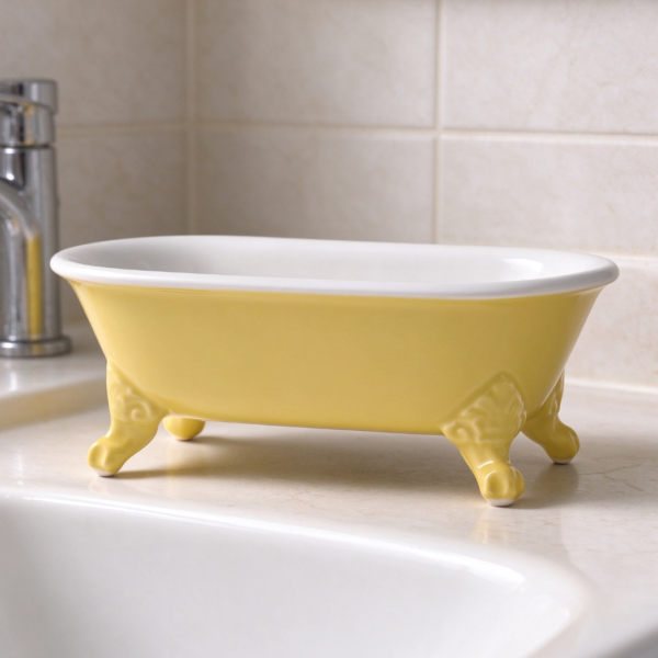 Mini Clawfoot Bathtub Soap Dish Yellow