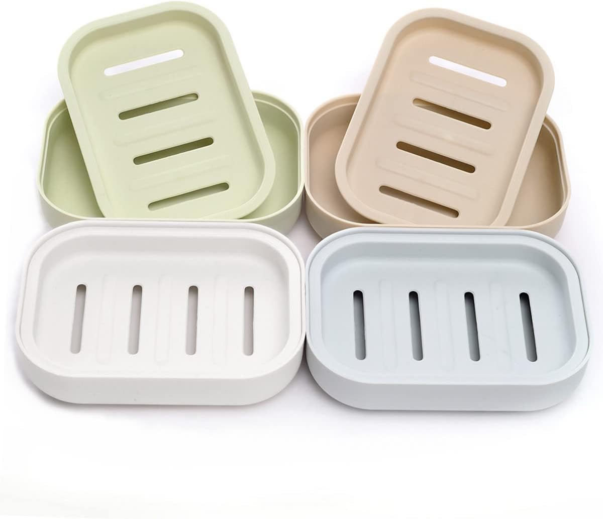 4-Pack Double-Layer Plastic Draining Soap Dish