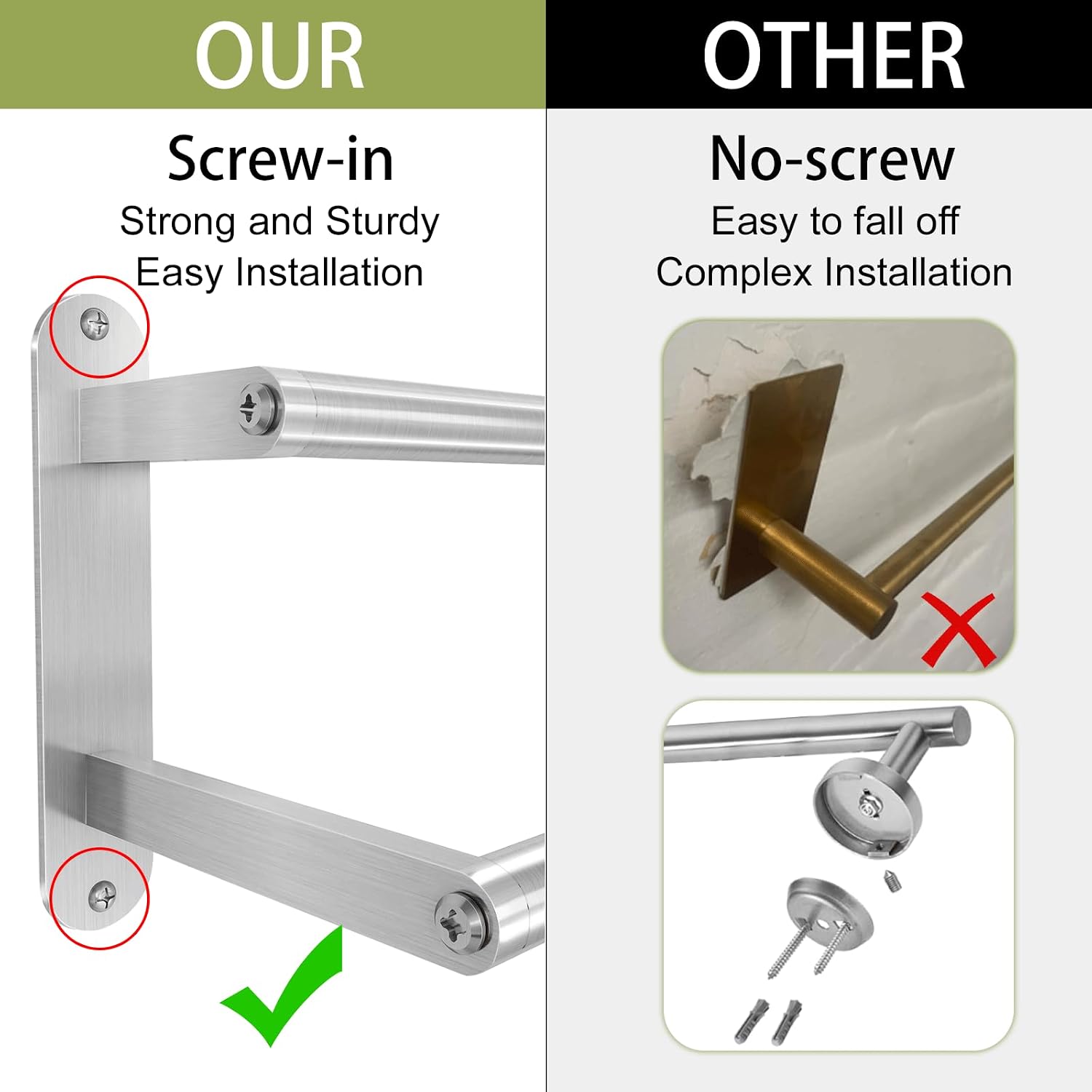 Brushed Nickel Double Towel Bar Wall Rack - Image 2