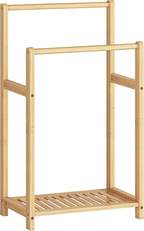 Natural Bamboo Freestanding Towel and Blanket Rack