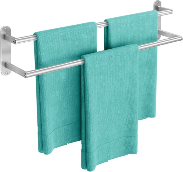 Brushed Nickel Double Towel Bar Wall Rack