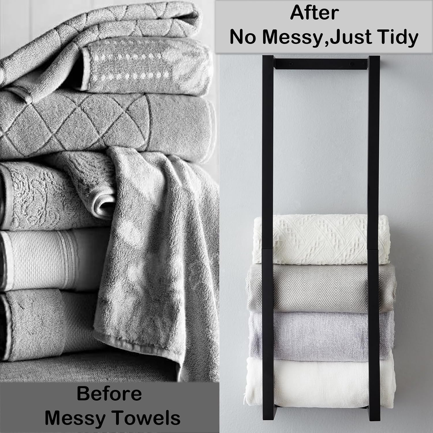 Black Wall-Mounted Towel Rack for Rolled Towels - Image 2