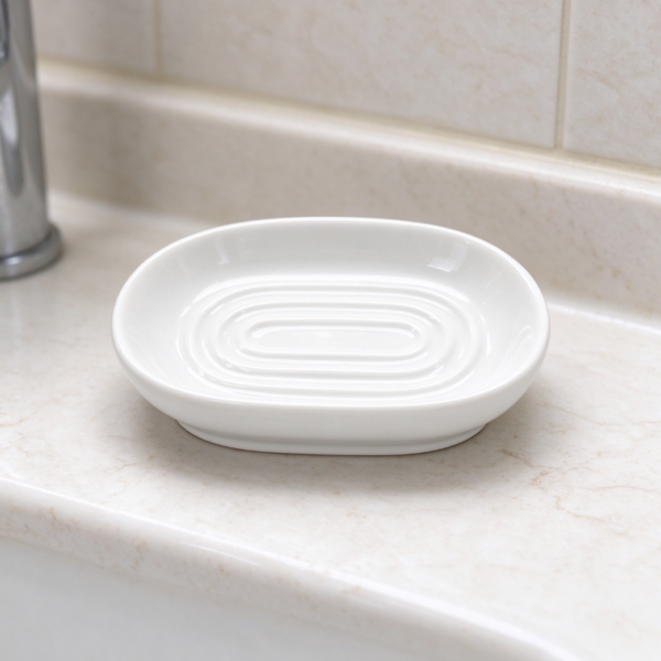 White Ceramic Oval Soap Dish for Bath Sink