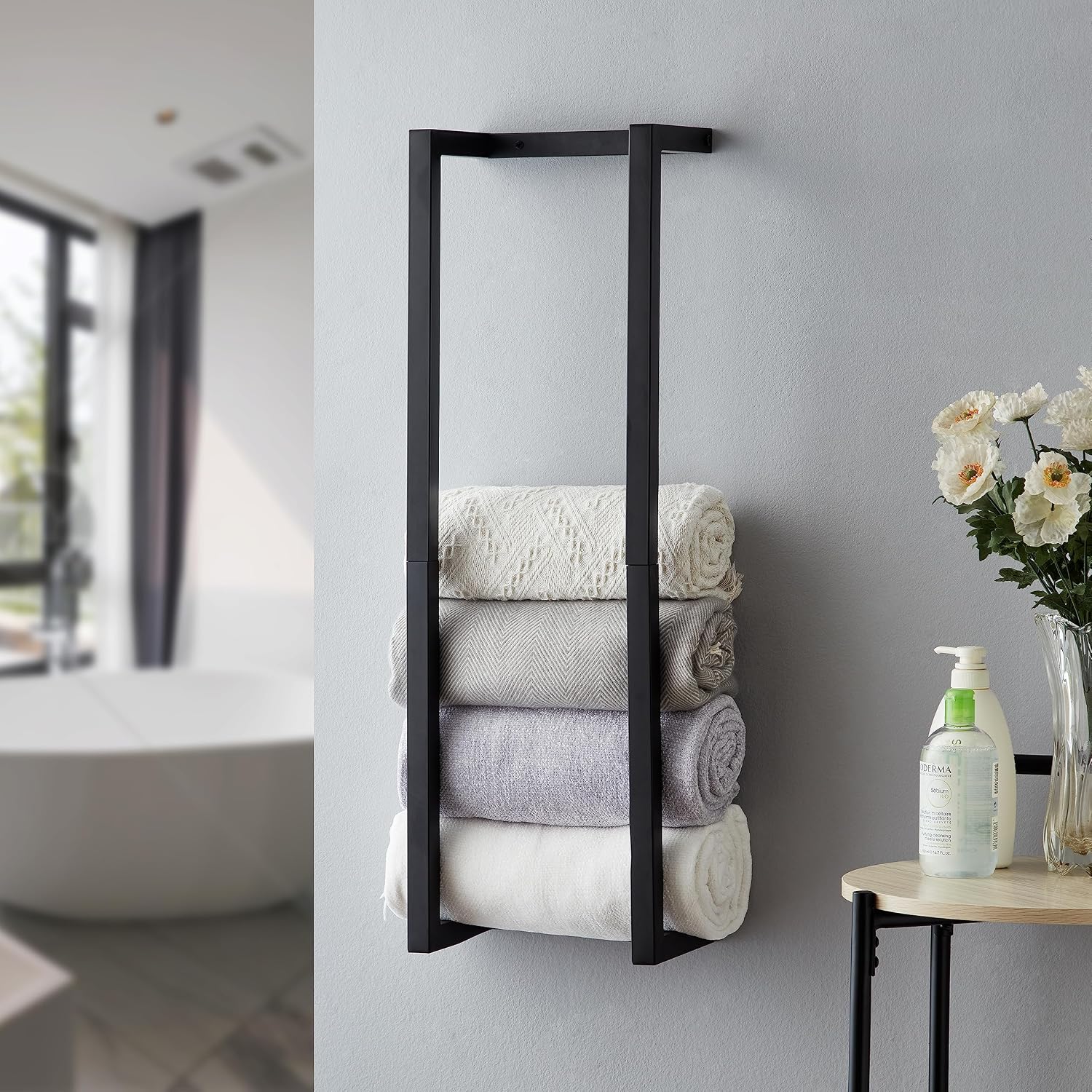 Black Wall-Mounted Towel Rack for Rolled Towels